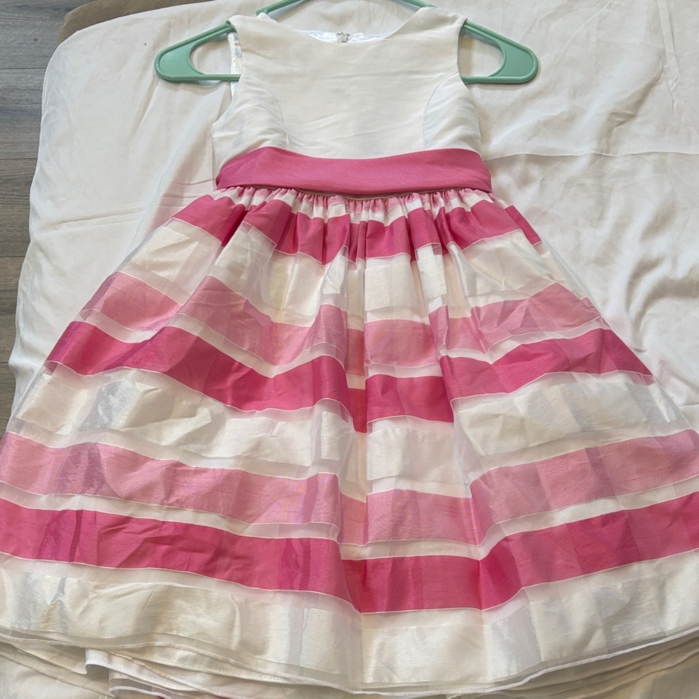 American Princess White and Pink Striped Party Dress